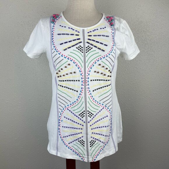 NWT RQT Beaded Short Sleeve T-Shirt Size S - Picture 1 of 9